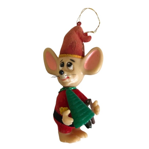 Vintage Jasco Merry Mice Mouse Flocked Christmas Ornament Hong Kong 1979 - Picture 2 of 7